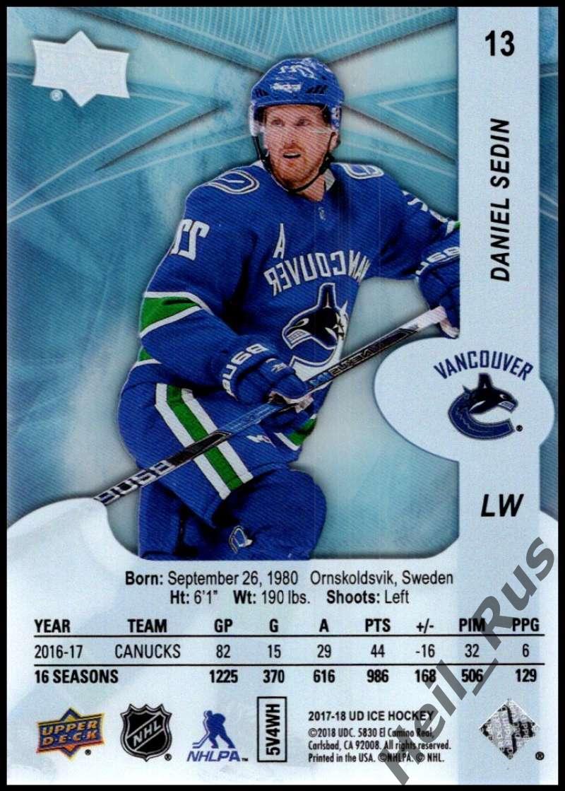 Хоккей; Карточка Daniel Sedin/Даниэль Седин (Vancouver Canucks/Ванкувер) НХЛ/NHL 1