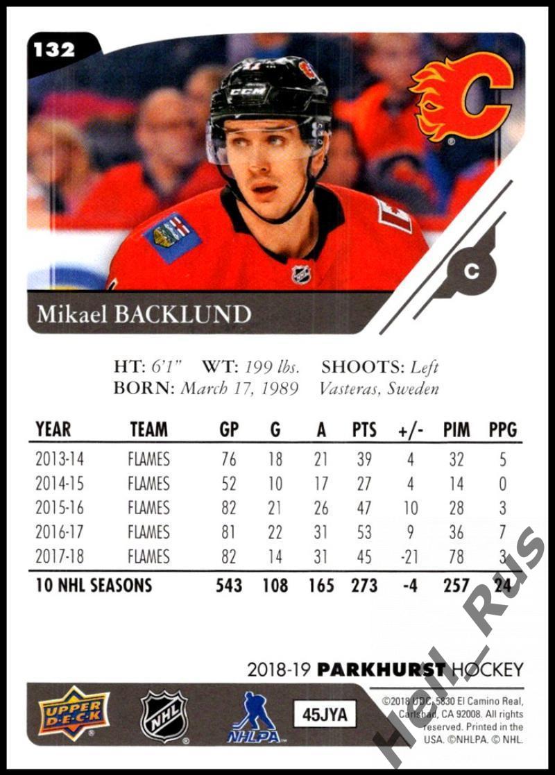 Хоккей. Карточка Mikael Backlund/Микаэль Баклунд Calgary Flames/Калгари НХЛ/NHL 1