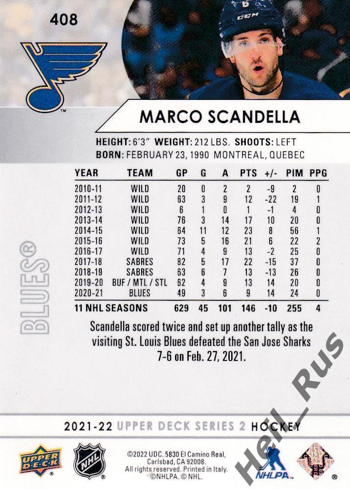 Карточка Marco Scandella/Марко Сканделла St. Louis Blues/Сент-Луис Блюз НХЛ/NHL 1