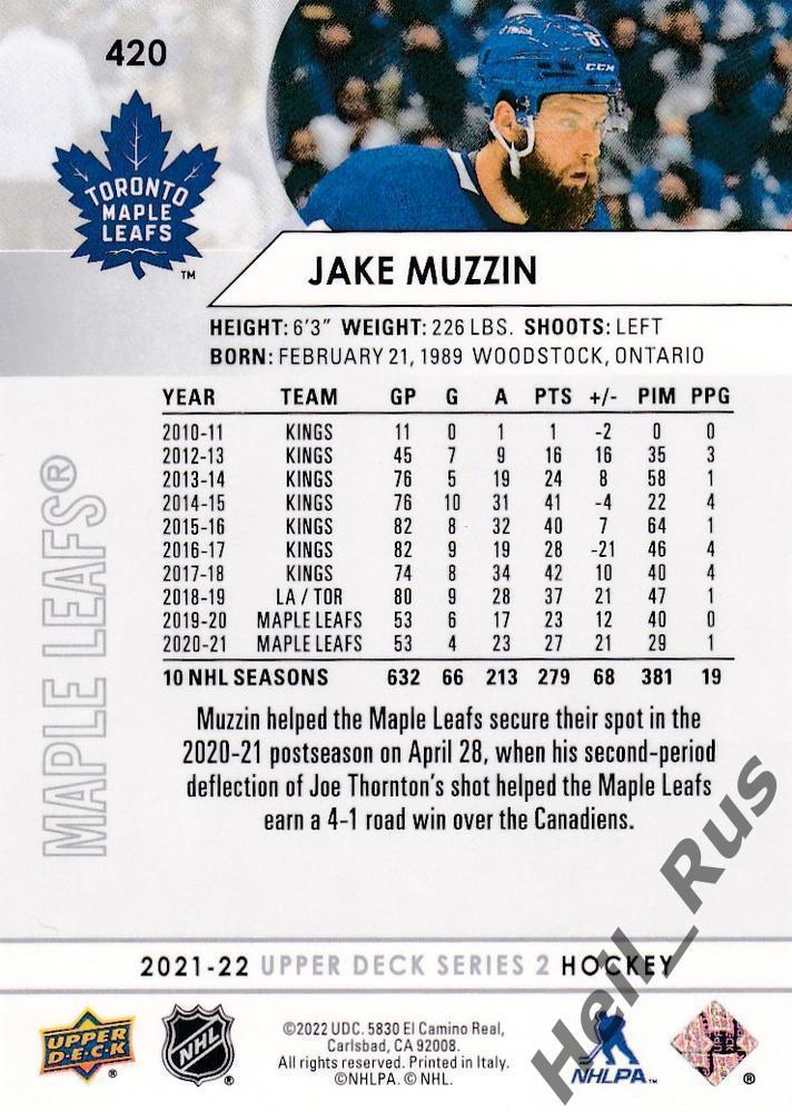 Хоккей; Карточка Jake Muzzin/Джейк Маззин (Toronto Maple Leafs/Торонто) НХЛ/NHL 1