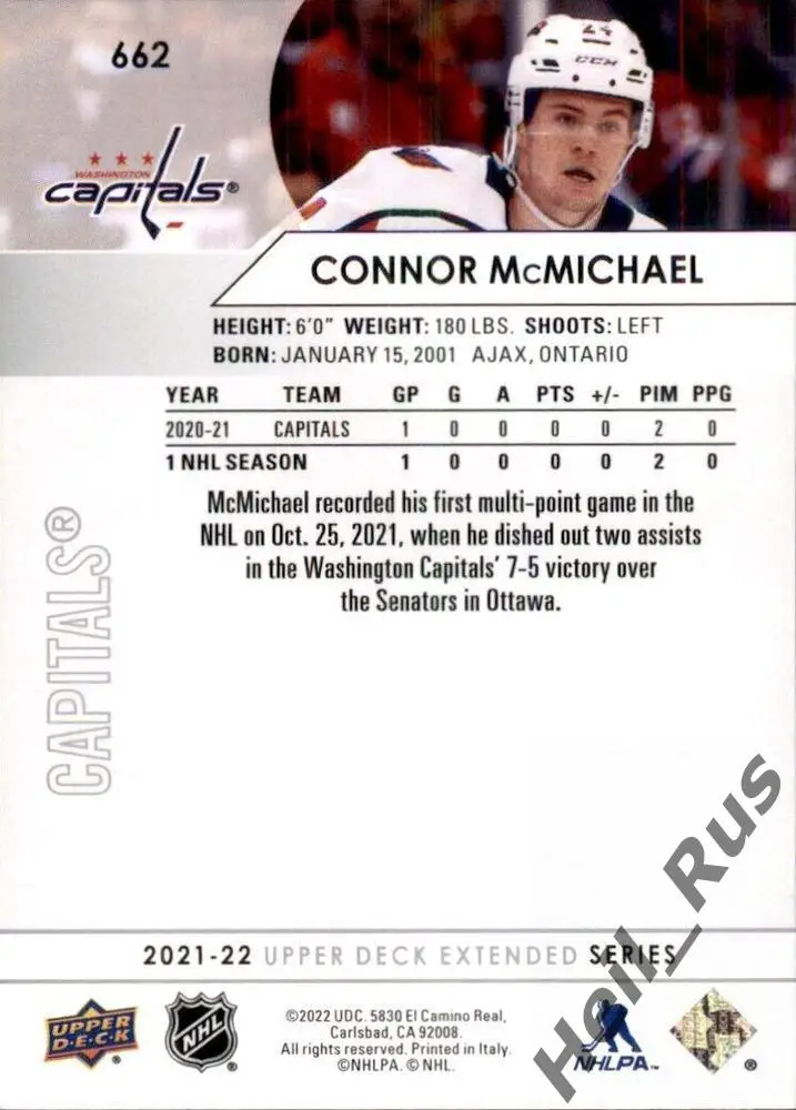 Карточка Connor McMichael/Коннор Макмайкл Washington Capitals/Вашингтон НХЛ/NHL 1