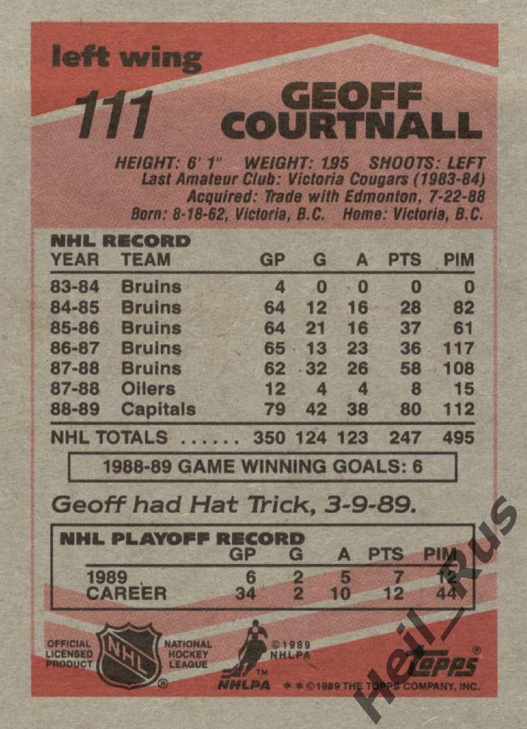Карточка Geoff Courtnall/Джефф Куртнолл (Washington Capitals/Вашингтон) НХЛ/NHL 1