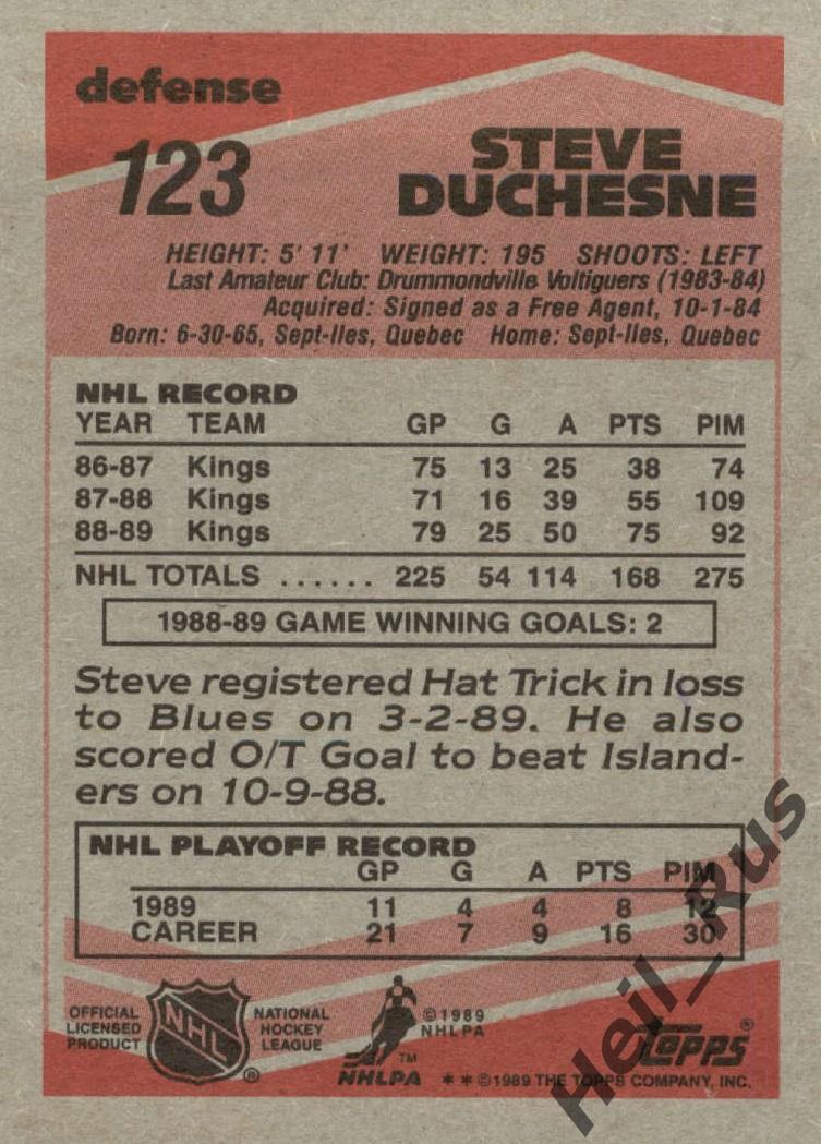 Карточка Steve Duchesne/Стив Дюшен Los Angeles Kings/Лос-Анджелес Кингз НХЛ/NHL 1