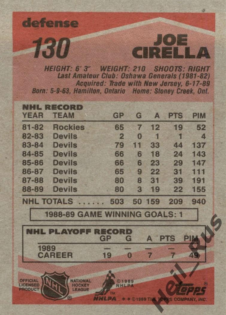 Хоккей. Карточка Joe Cirella/Джо Сирелла Quebec Nordiques/Квебек Нордикс НХЛ/NHL 1