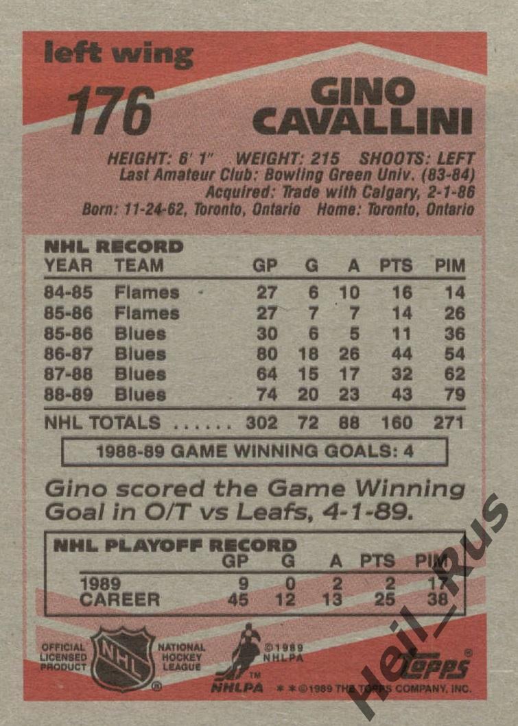 Хоккей Карточка Gino Cavallini/Джино Каваллини St. Louis Blues/Сент-Луис НХЛ-NHL 1