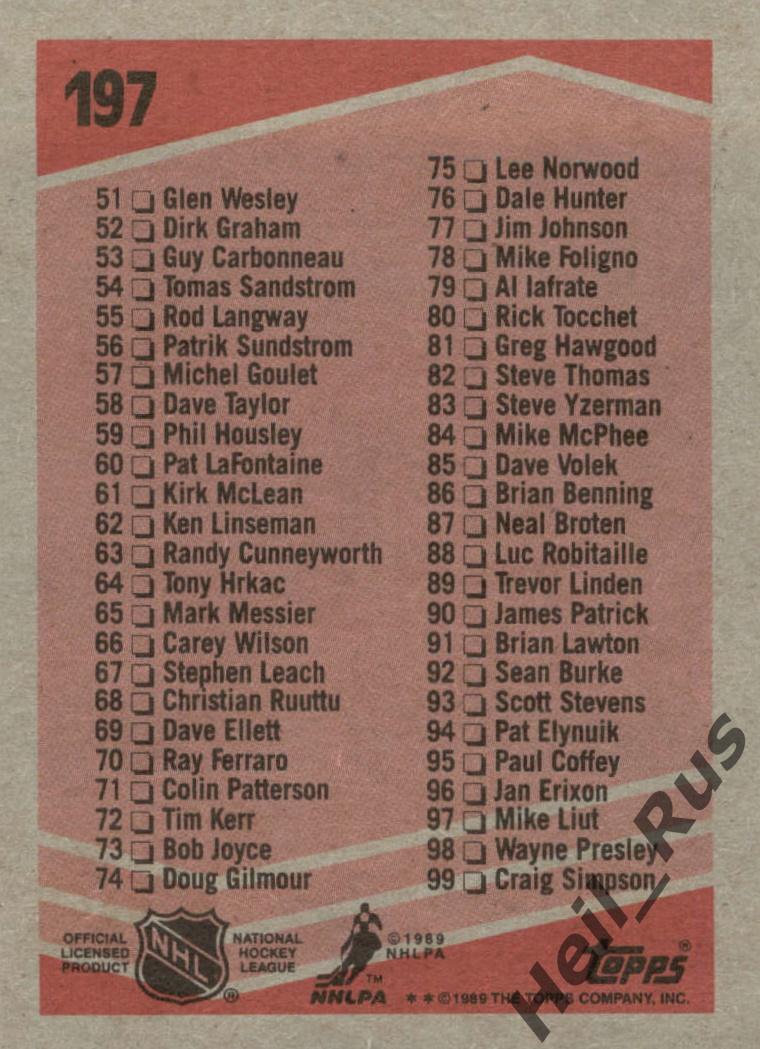 Хоккей. Карточка Checklist/Чеклист коллекции 1989-1990 TOPPS Hockey НХЛ/NHL 1