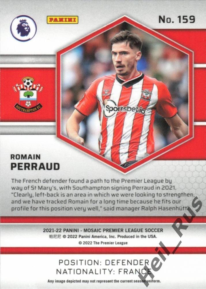 Футбол Карточка Romain Perraud/Ромен Перро Саутгемптон АПЛ 2021-22 Panini/Панини 1