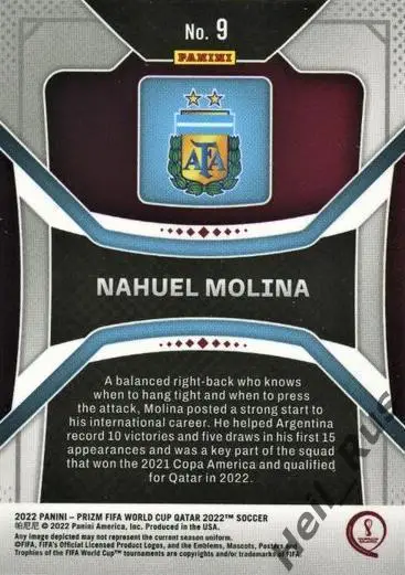 Футбол. Карточка Науэль Молина (Аргентина, Атлетико Мадрид) Чемпионат Мира 2022 1