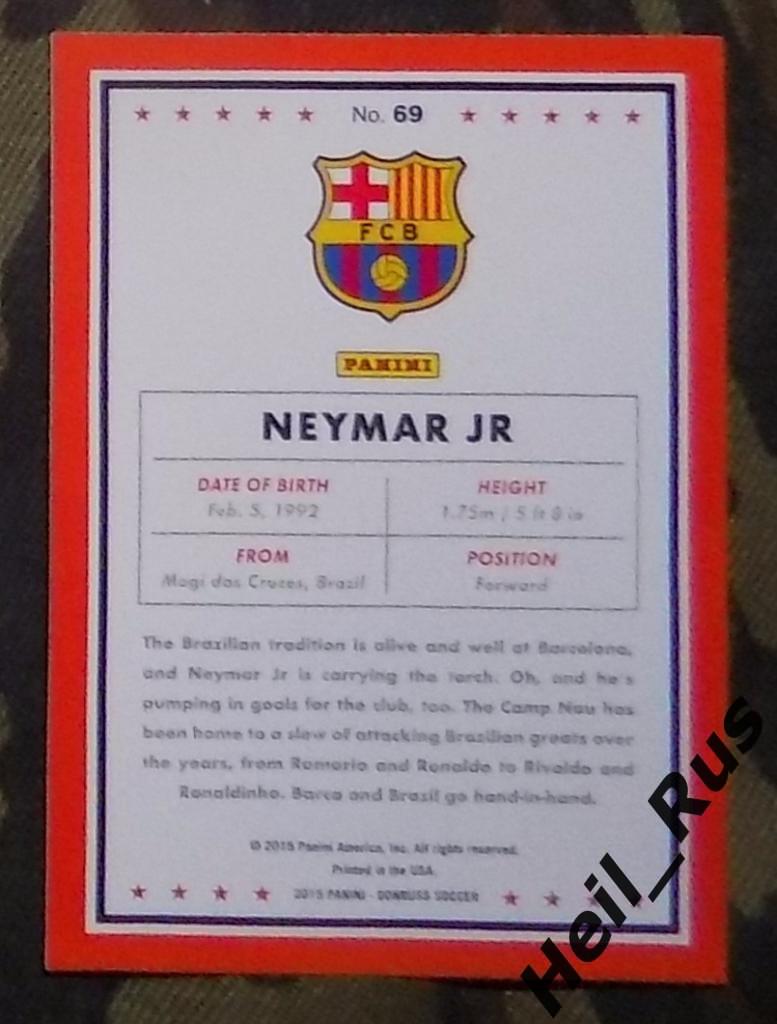 Футбол Карточка Neymar Jr/Неймар (Барселона, Пари Сен-Жермен) Panini/Панини 2015 1