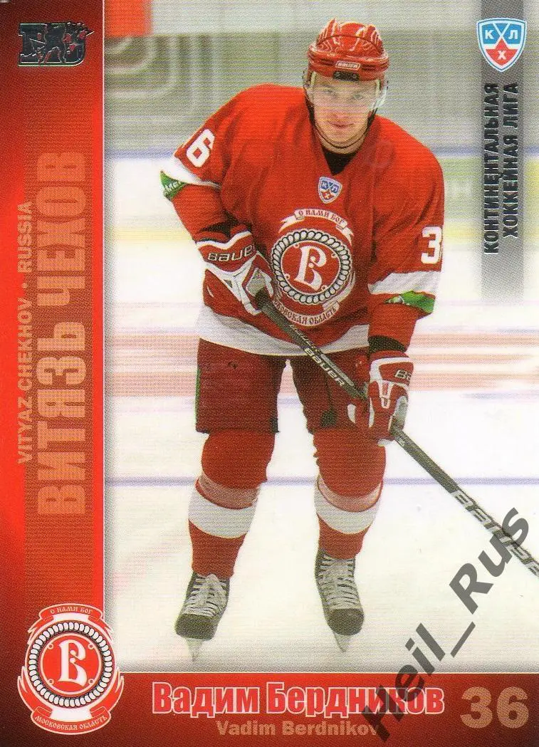 Хоккей. Карточка Вадим Бердников (Витязь Чехов) КХЛ / KHL сезон 2010/11 SeReal