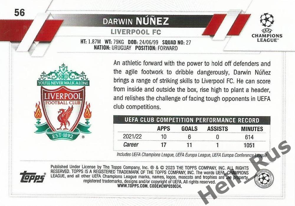 Футбол. Карточка Darwin Nunez/Дарвин Нуньес (Ливерпуль) Лига Чемпионов 2022-23 1