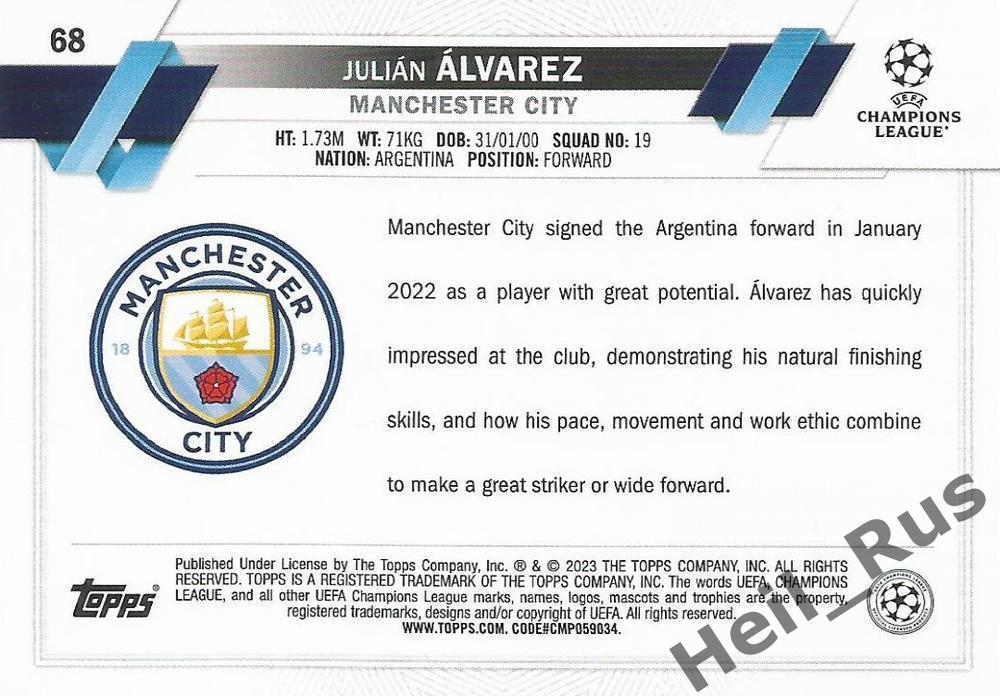 Карточка Julian Alvarez/Хулиан Альварес (Манчестер Сити) Лига Чемпионов 2022-23 1