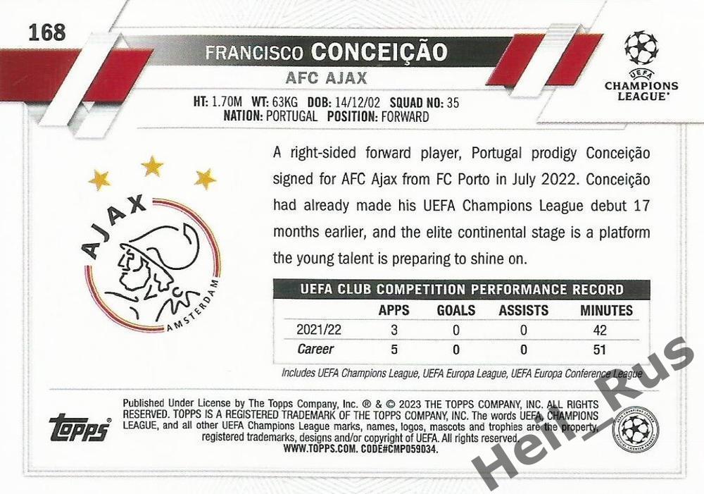 Футбол. Карточка Франсишку Консейсау (Аякс, Порту) Лига Чемпионов 2022-23 TOPPS 1