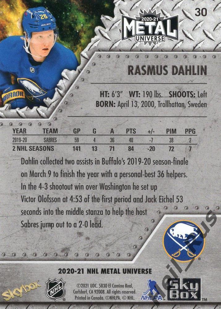 Хоккей Карточка Rasmus Dahlin/Расмус Далин Buffalo Sabres/Баффало Сейбрз NHL/НХЛ 1