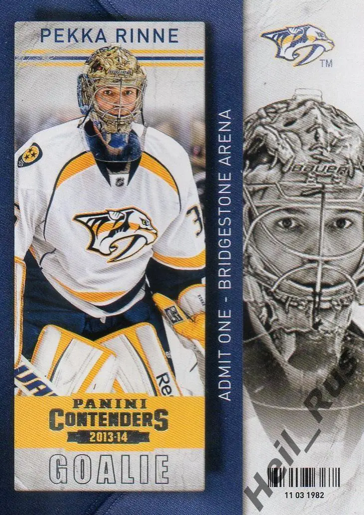 Карточка Rinne/Пекка Ринне Nashville Predators/Нэшвилл, Динамо Минск НХЛ/NHL/КХЛ