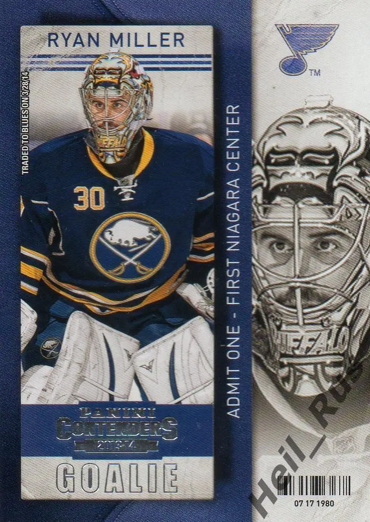 Карточка Райан Миллер St. Louis Blues/Сент-Луис, Buffalo Sabres/Баффало НХЛ/NHL