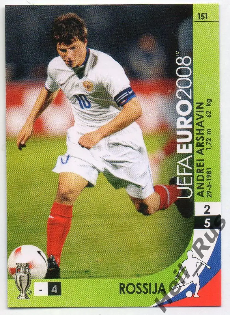 Футбол Карточка Андрей Аршавин Россия/Зенит/Арсенал/Кубань Euro/Евро 2008 Panini
