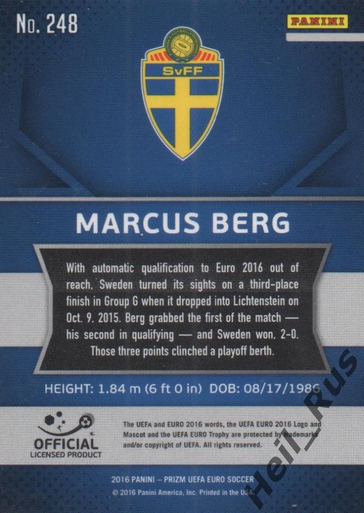 Футбол. Карточка Marcus Berg/Маркус Берг Швеция, Краснодар Euro/Евро 2016 Panini 1