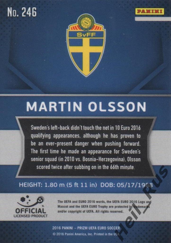 Футбол. Карточка Martin Olsson/Мартин Ульссон (Швеция) Euro/Евро 2016 Panini 1