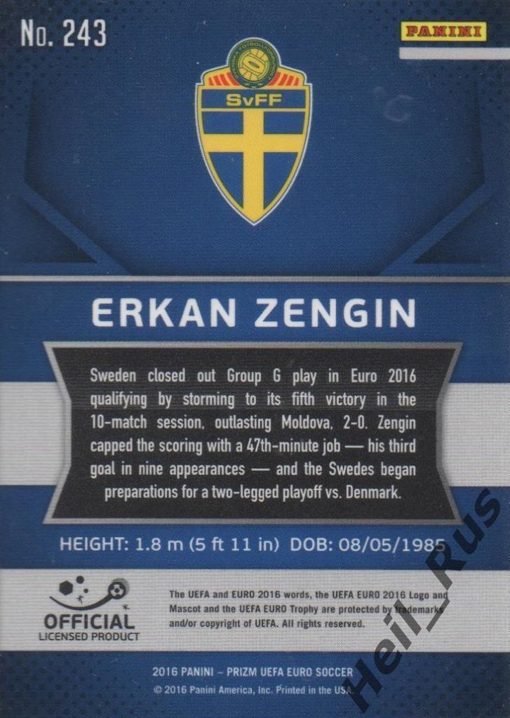 Футбол; Карточка Erkan Zengin/Эркан Зенгин (Швеция) Euro/Евро 2016 Panini/Панини 1