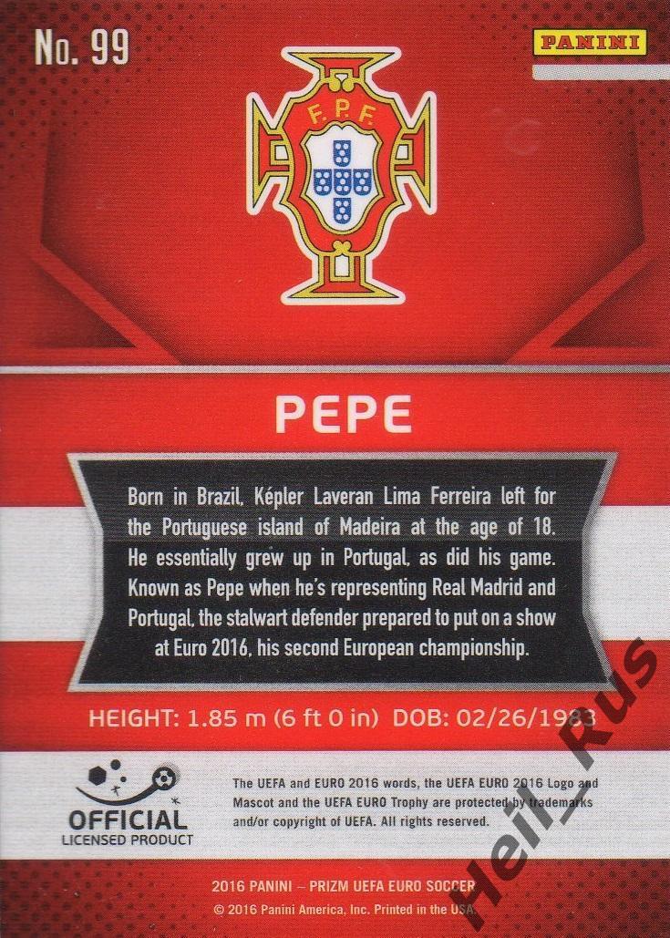 Футбол Карточка Pepe/Пепе Португалия, Реал Мадрид/Бешикташ Euro/Евро 2016 Panini 1