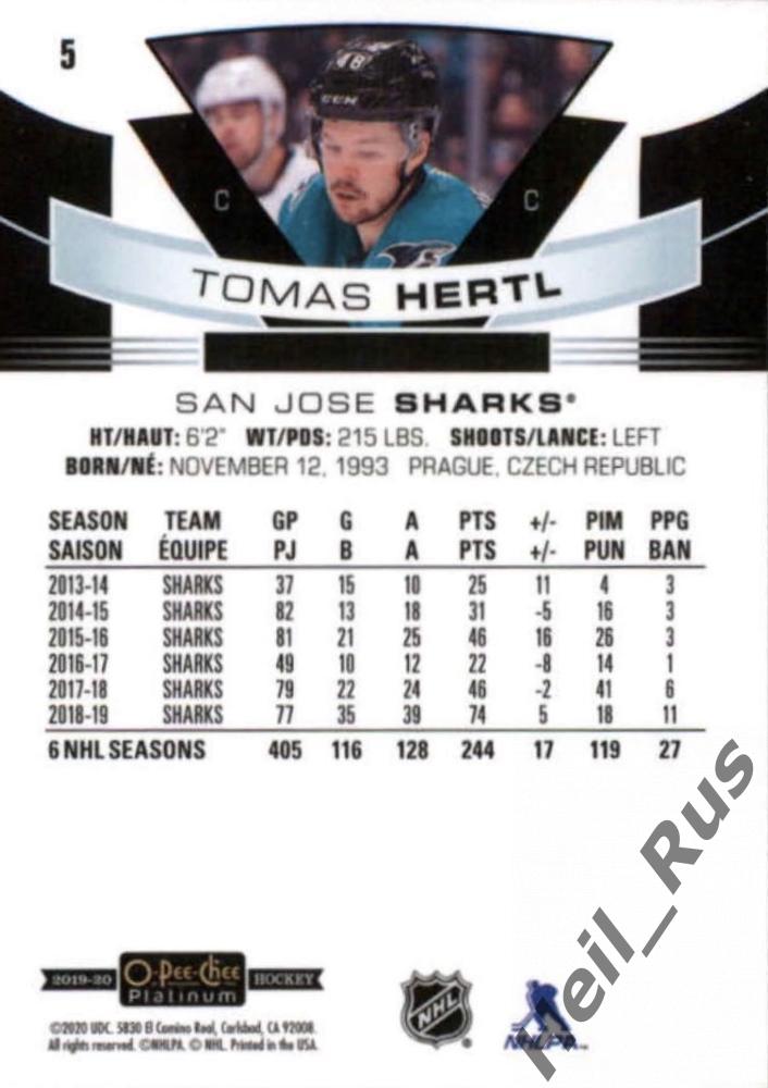 Хоккей Карточка Tomas Hertl/Томаш Гертл San Jose Sharks/Сан-Хосе Шаркс НХЛ/NHL 1