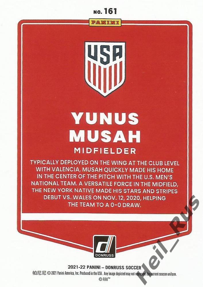 Футбол. Карточка Yunus Musah/Юнус Муса (USA/США, Милан, Валенсия) 2022 Panini 1