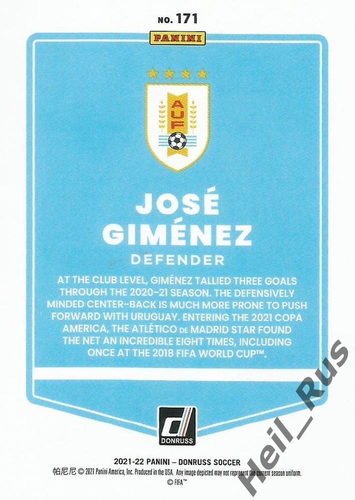 Футбол. Карточка Jose Gimenez/Хосе Хименес Уругвай, Атлетико Мадрид 2022 Panini 1