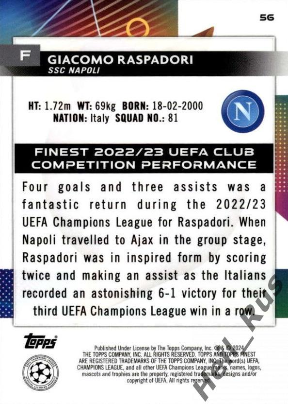 Карточка Giacomo Raspadori/Джакомо Распадори Наполи Лига Чемпионов 2023-24 TOPPS 1