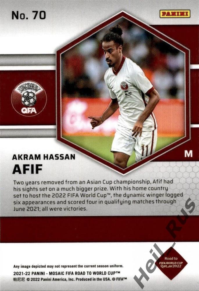 Футбол. Карточка Akram Hassan Afif/Акрам Хассан Афиф (Катар) 2022 Panini/Панини 1