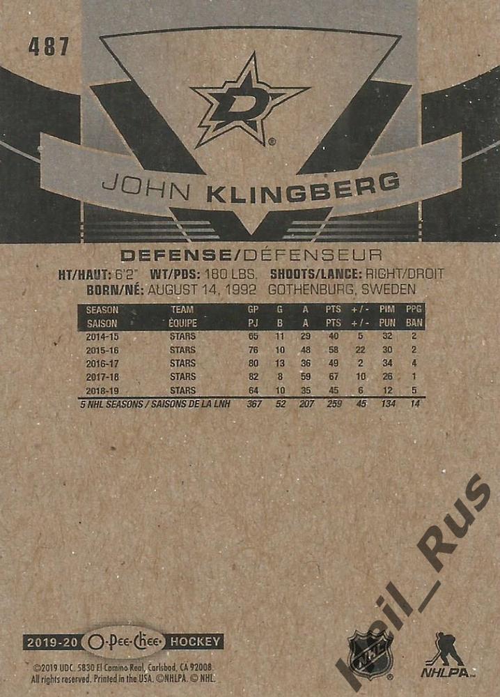 Хоккей Карточка John Klingberg/Йон Клингберг Dallas Stars / Даллас Старз НХЛ/NHL 1