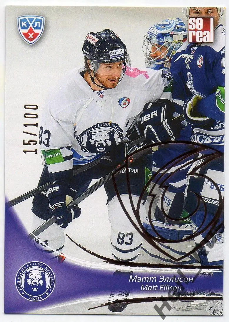 Хоккей; Карточка Мэтт Эллисон (Медвешчак Загреб) КХЛ/KHL сезон 2013/14 SeReal