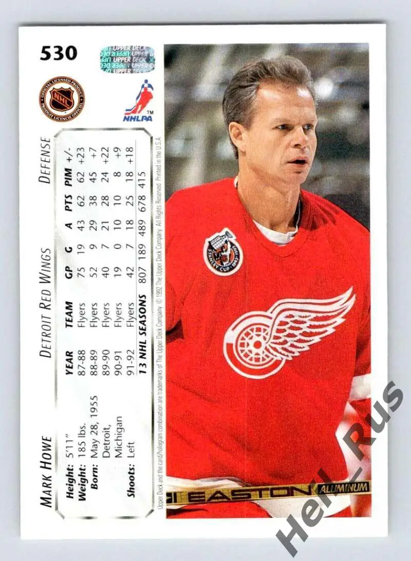 Хоккей Карточка Mark Howe/Марк Хоу (Detroit Red Wings/Детройт Ред Уингз) НХЛ/NHL 1