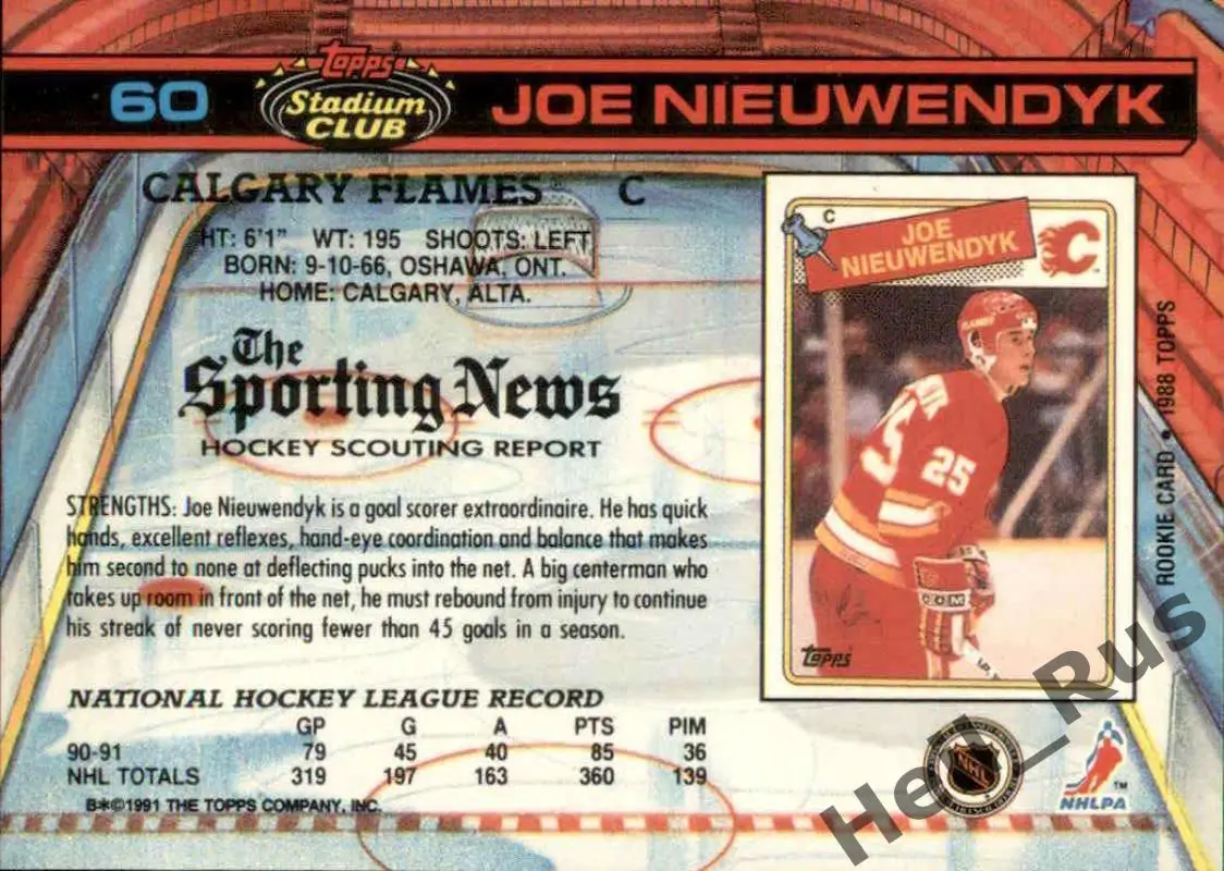 Хоккей Карточка Joe Nieuwendyk/Джо Ньювендайк (Calgary Flames/Калгари) НХЛ/NHL 1