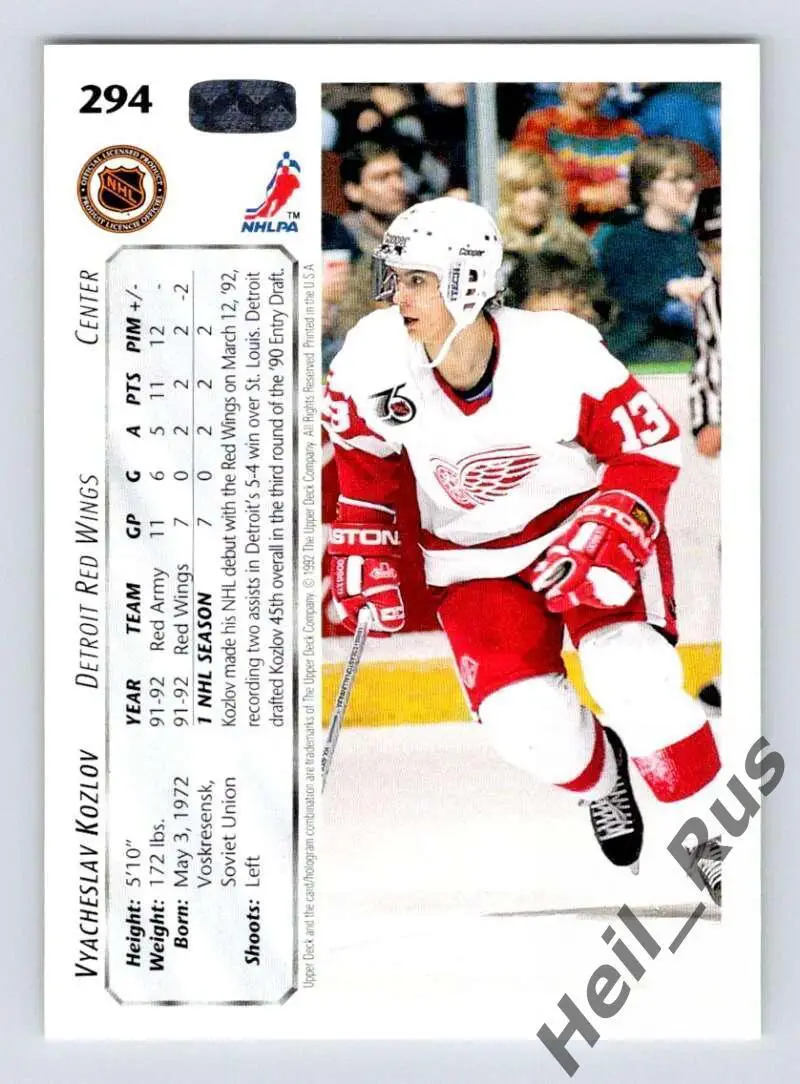 Карточка Вячеслав Козлов Детройт, Динамо/Спартак/ЦСКА Москва, Химик НХЛ/NHL/КХЛ 1
