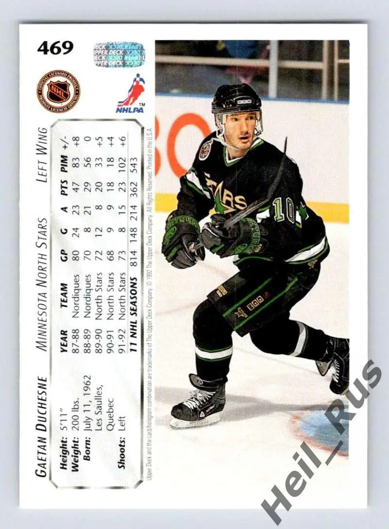 Карточка Gaetan Duchesne/Гаэтан Дюшен (Minnesota North Stars/Миннесота) НХЛ/NHL 1