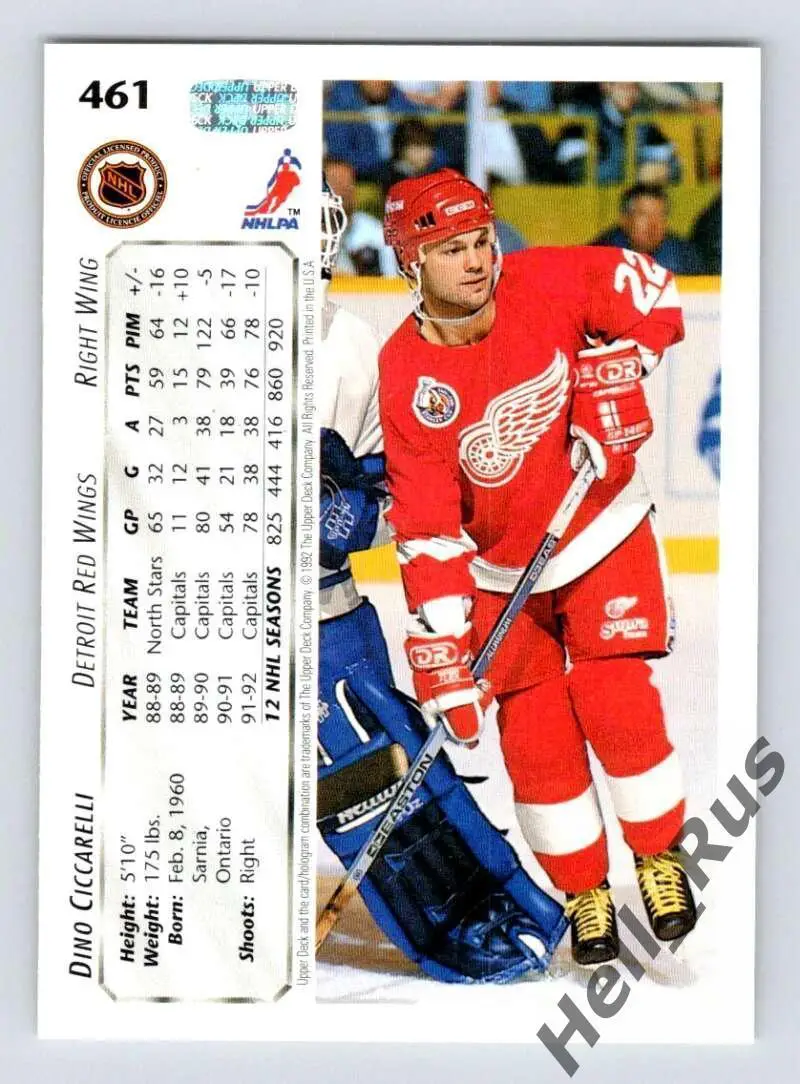 Карточка Dino Ciccarelli / Дино Сиссарелли (Detroit Red Wings / Детройт) НХЛ/NHL 1