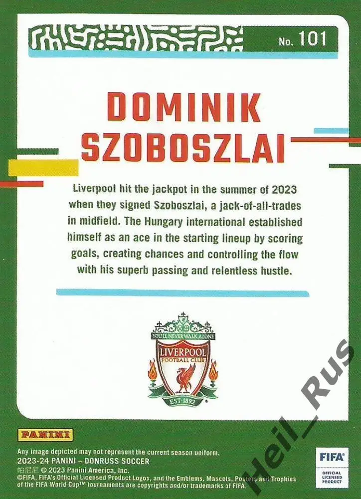 Футбол Карточка Dominik Szoboszlai/Доминик Собослаи Ливерпуль, РБ Лейпциг Panini 1