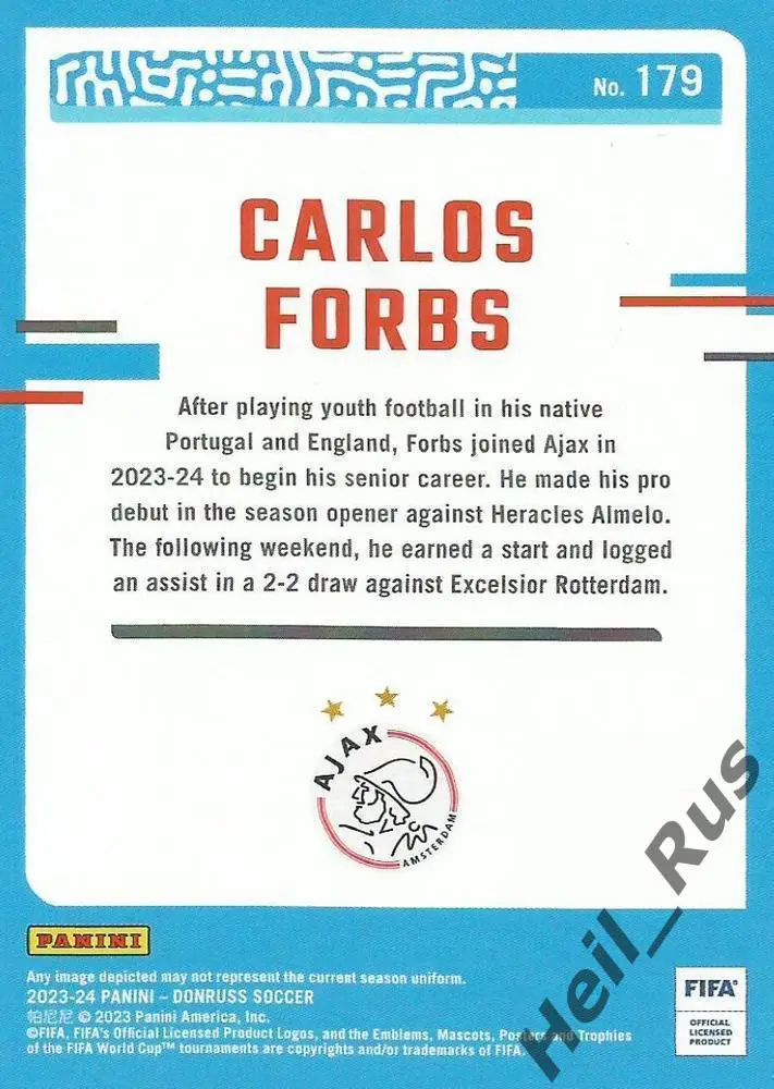 Карточка Carlos Forbs/Карлуш Форбс Боржеш Аякс, Вулверхэмптон Уондерерс Panini 1
