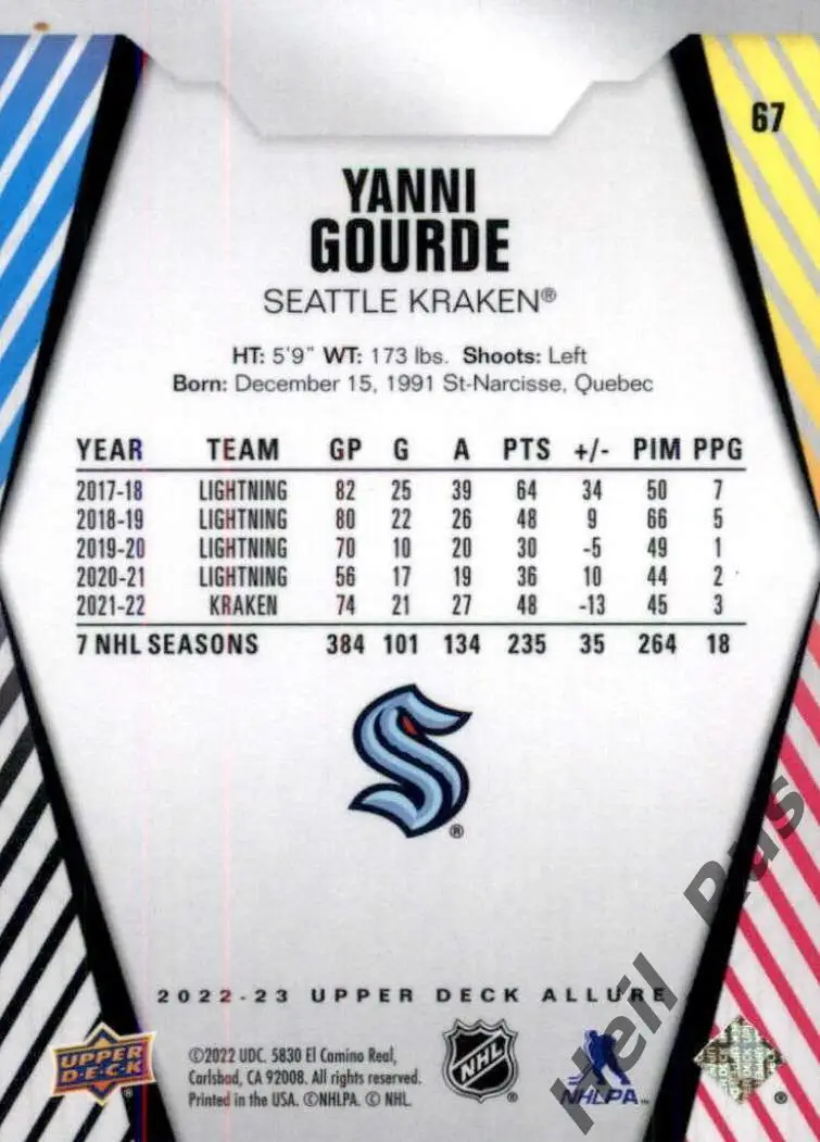 Хоккей. Карточка Yanni Gourde/Янни Гурд (Seattle Kraken/Сиэтл Кракен) НХЛ/NHL 1