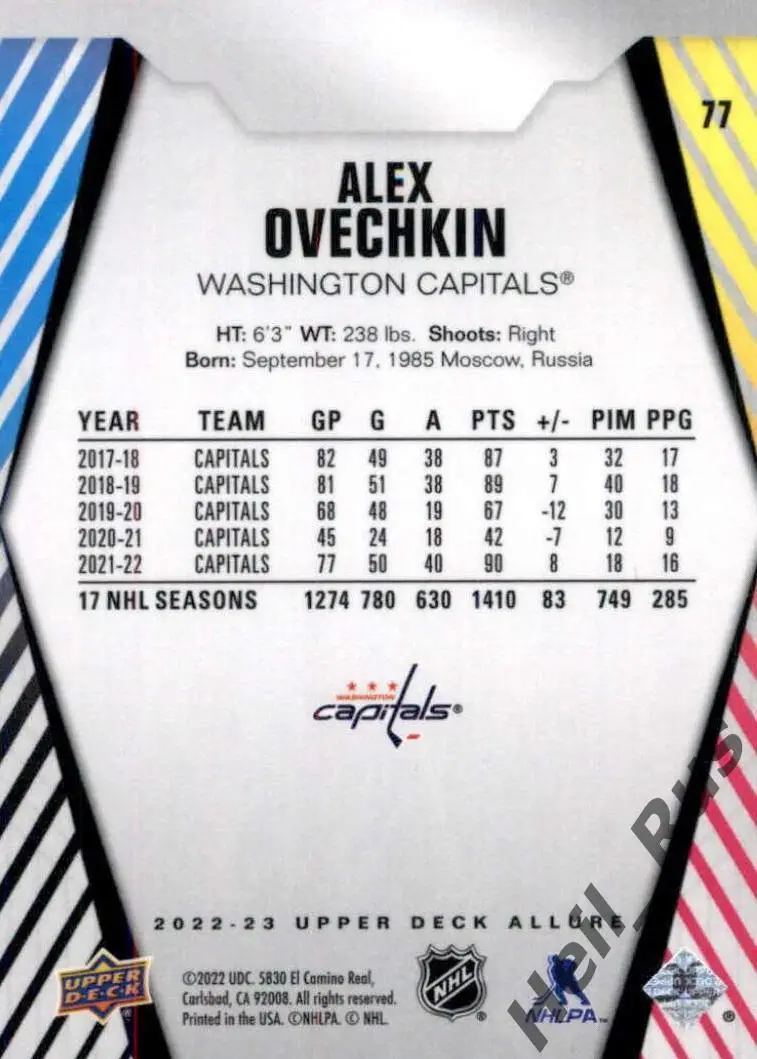 Карточка Александр Овечкин (Washington Capitals/Вашингтон Динамо Москва) НХЛ/КХЛ 1