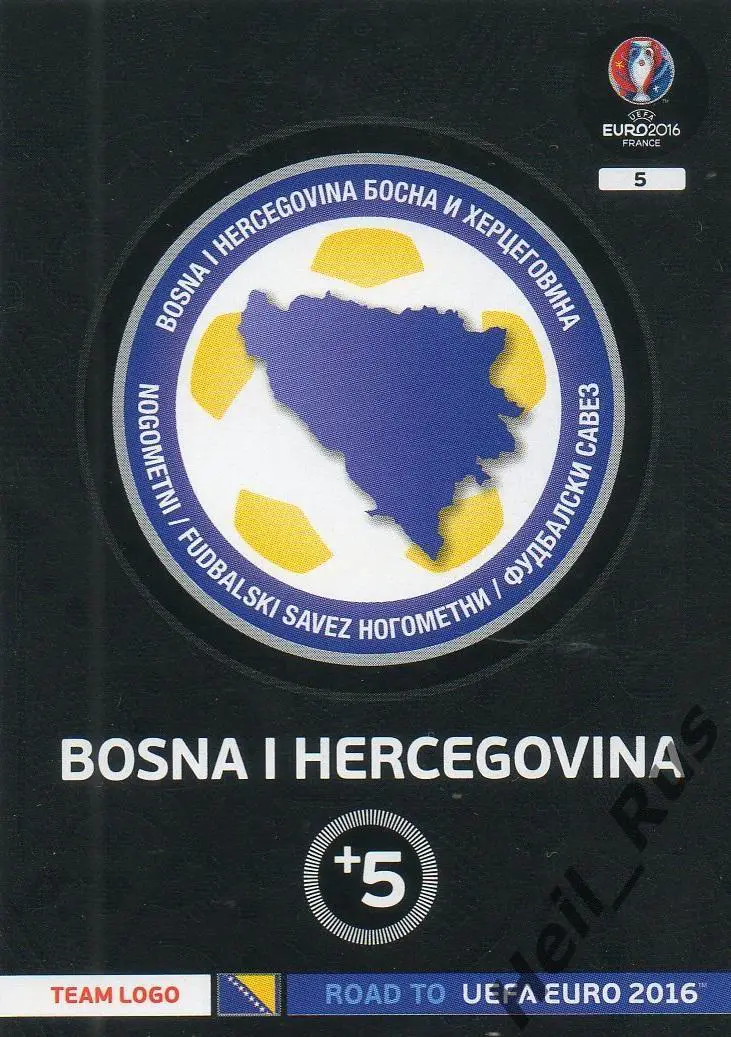 Футбол. Карточка Логотип Босния и Герцеговина Евро/Euro 2016 Panini/Панини