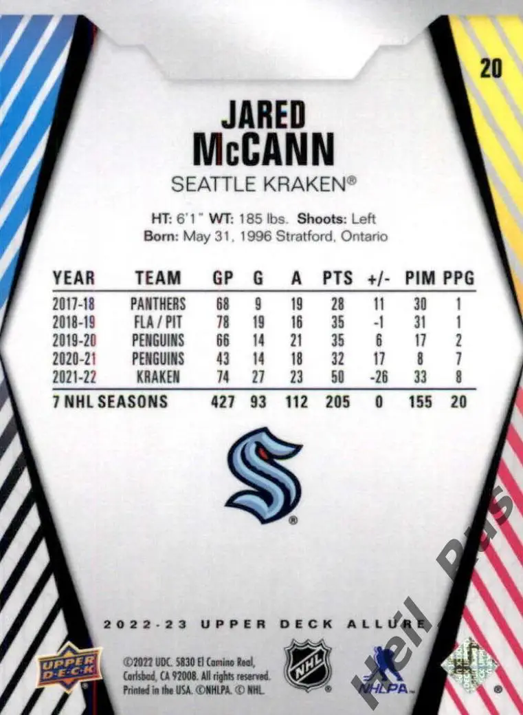 Хоккей. Карточка Jared McCann/Джаред Макканн Seattle Kraken/Сиэтл Кракен НХЛ/NHL 1