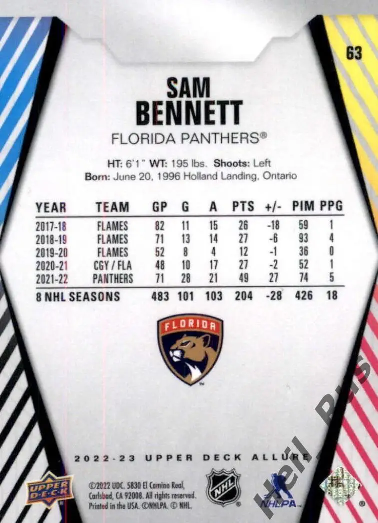 Хоккей Карточка Sam Bennett/Сэм Беннетт Florida Panthers/Флорида Пантерз NHL/НХЛ 1