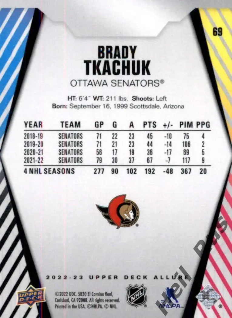Хоккей. Карточка Brady Tkachuk/Брэди Ткачук (Ottawa Senators/Оттава) НХЛ / NHL 1