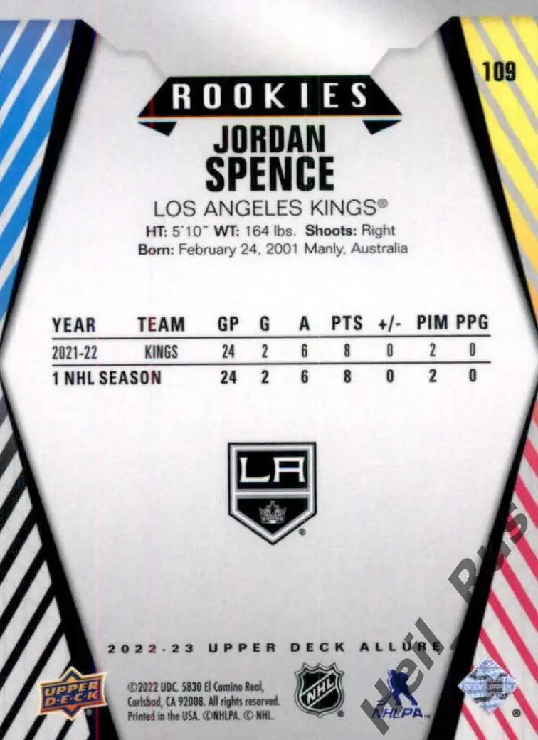 Карточка Jordan Spence/Джордан Спенс (Los Angeles Kings / Лос-Анджелес) НХЛ/NHL 1