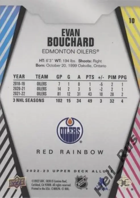 Хоккей Карточка Evan Bouchard/Эван Бушар Edmonton Oilers/Эдмонтон Ойлерз НХЛ/NHL 1
