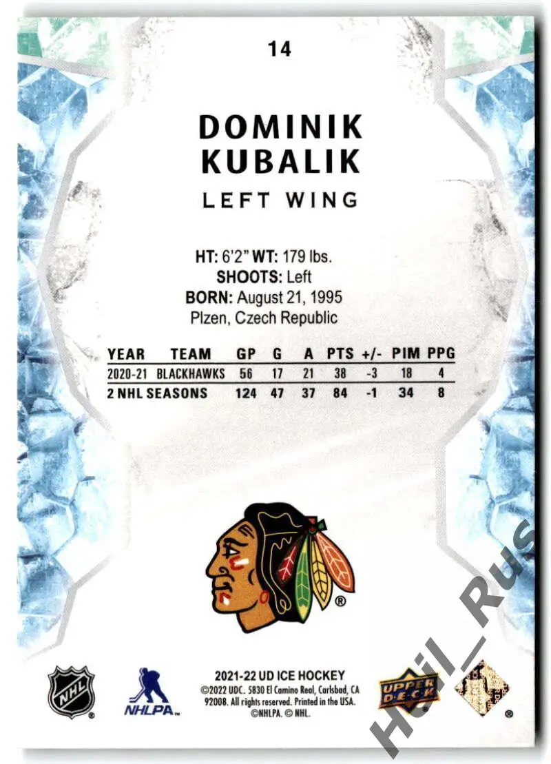 Карточка Dominik Kubalik / Доминик Кубалик (Chicago Blackhawks / Чикаго) НХЛ/NHL 1