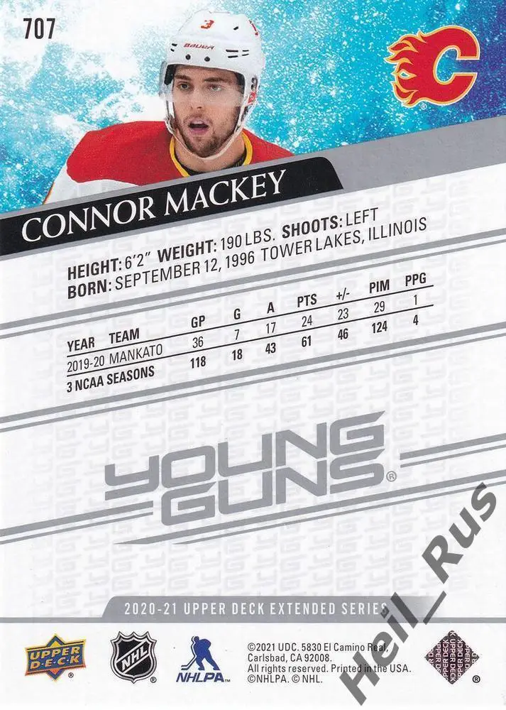 Хоккей. Карточка Connor Mackey/Коннор Маккей (Calgary Flames/Калгари) НХЛ/NHL 1