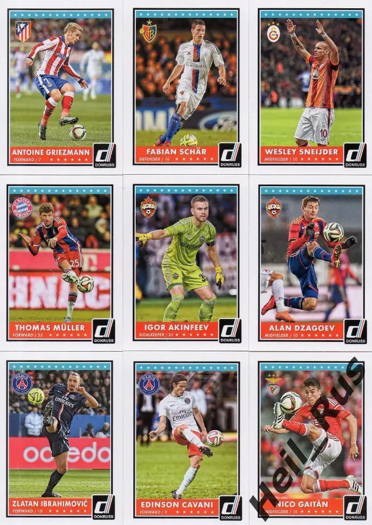 Футбол. Карточки. Полный базовый сет PANINI Donruss Soccer 2015, 100 карт 2